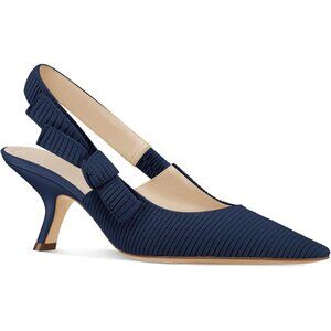 ⚡Women's Navy Blue Slingback Kitten Heels Pointed Toe Bowknot Knitted Slip On